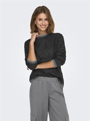 ONLY SILMA LS STITCH MOCK NECK KNIT DARK GREY/LIGHT GREY MELANGE - 15338693